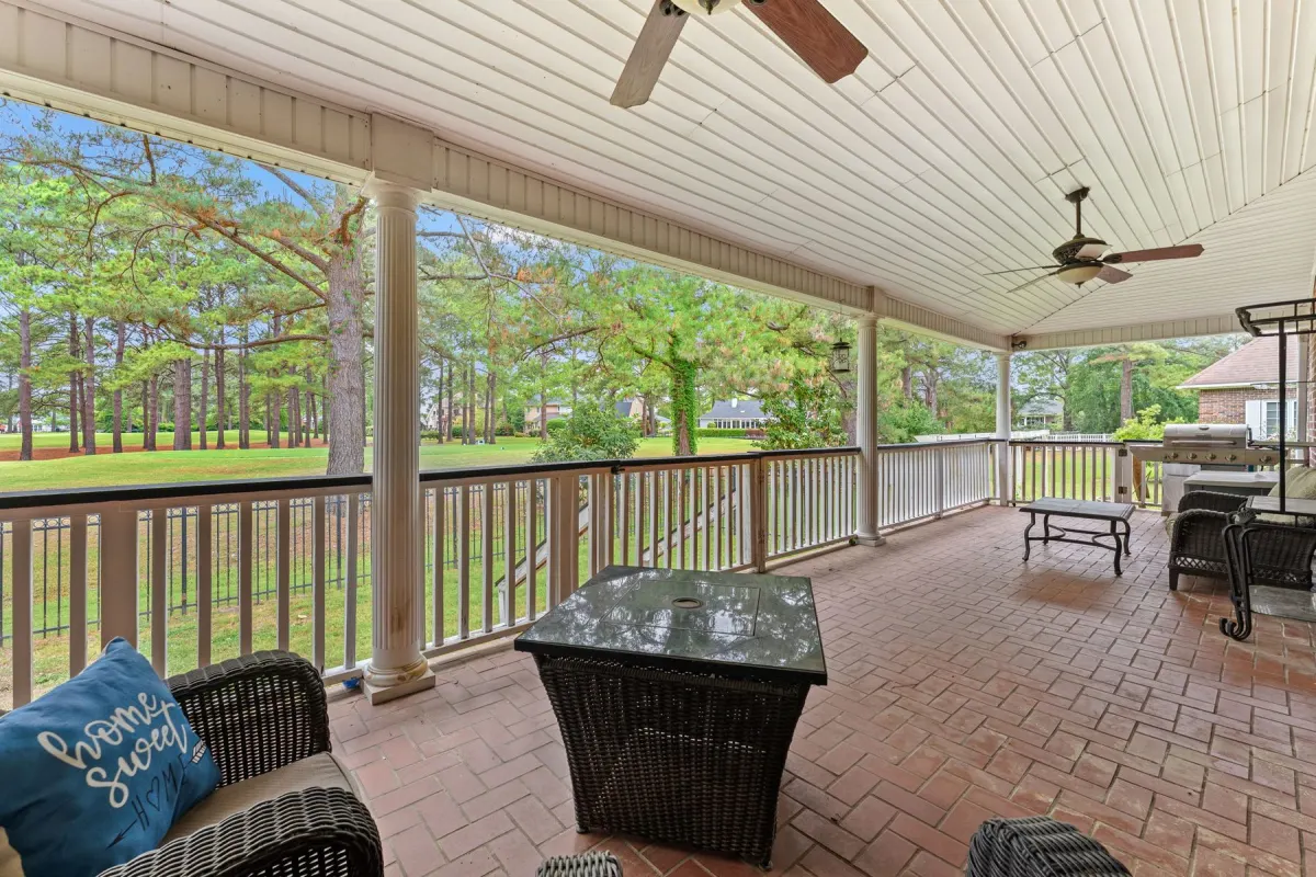 Outdoor living space with golf course views